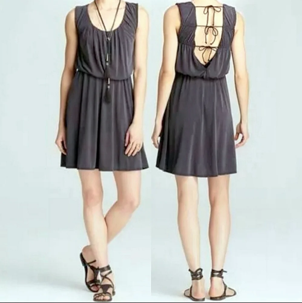 Free People charcoal new cupro true as love open tie back flowy mini dress L-1X - Picture 10 of 17